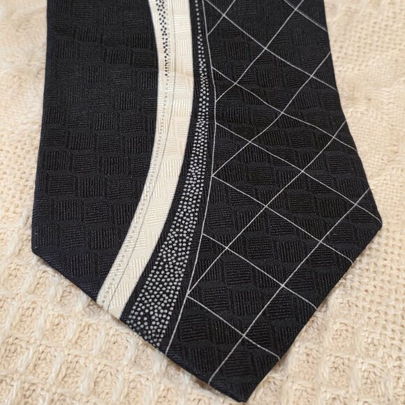 Enrico Capucci Black Gray Cream Retro e4" W 100% Silk Vintage Necktie Tie 58" - Picture 8 of 11